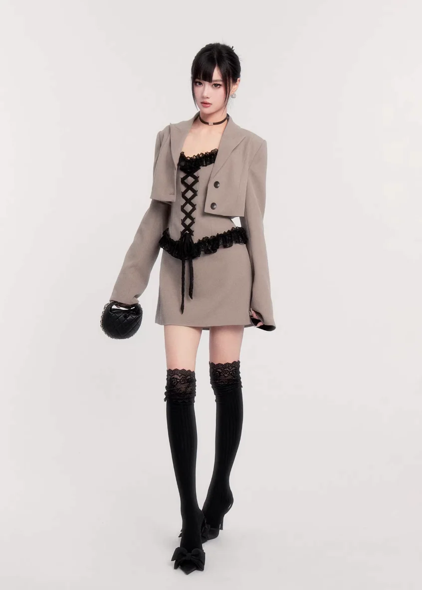 Sunset Cut Lace Blazer Set - iotean