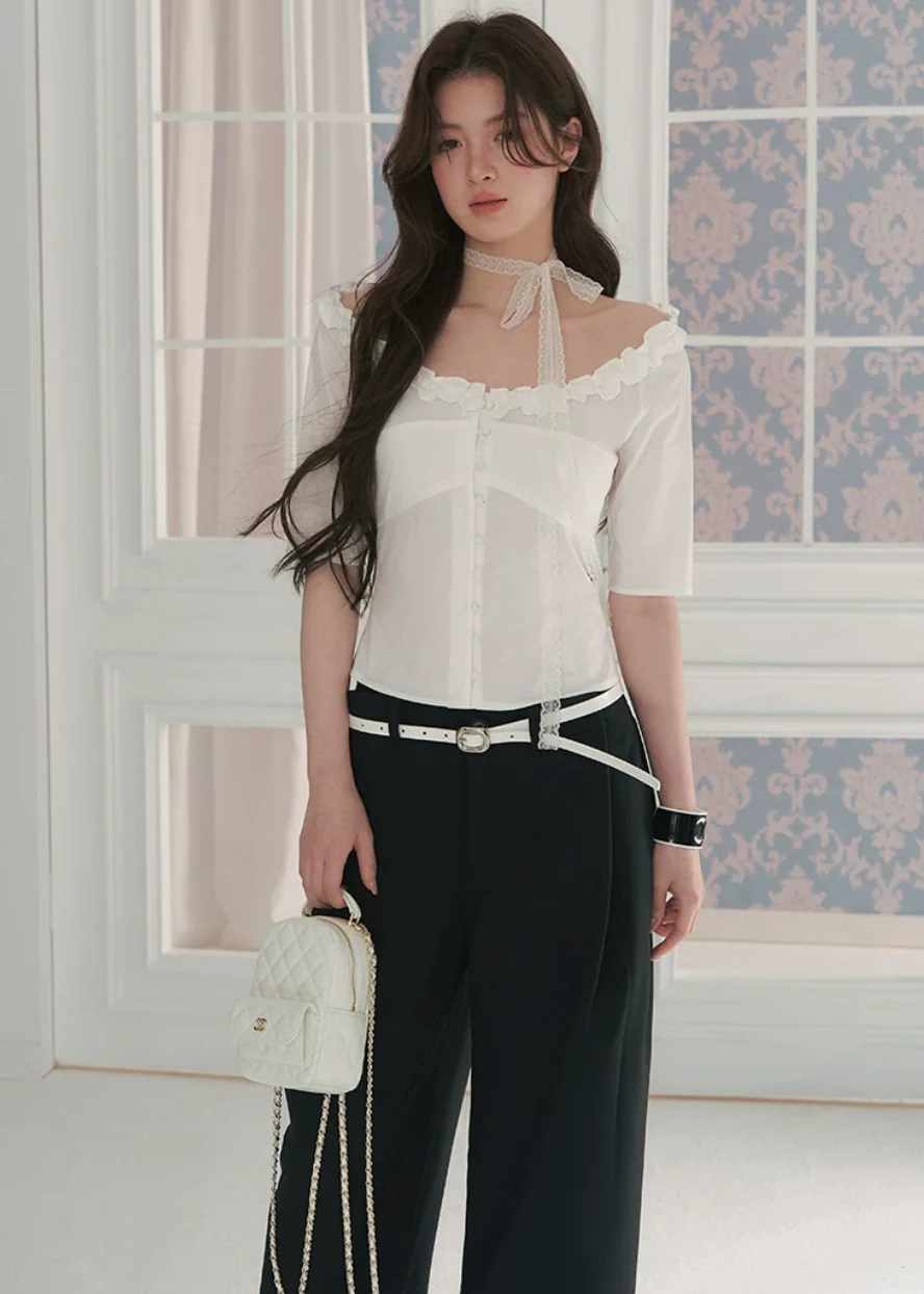 Courtly Prayer Ruffled Off-Shoulder Blouse - iotean