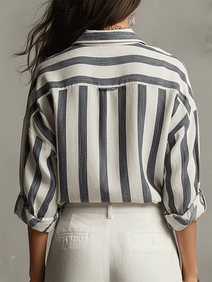 Cozy Striped Linen-cotton Shirt Top - iotean