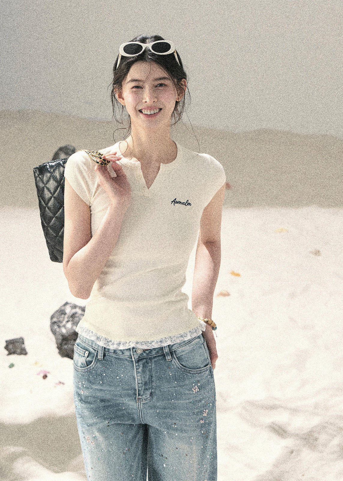 Langyu Letter Lace-Hem Baby Tee - iotean