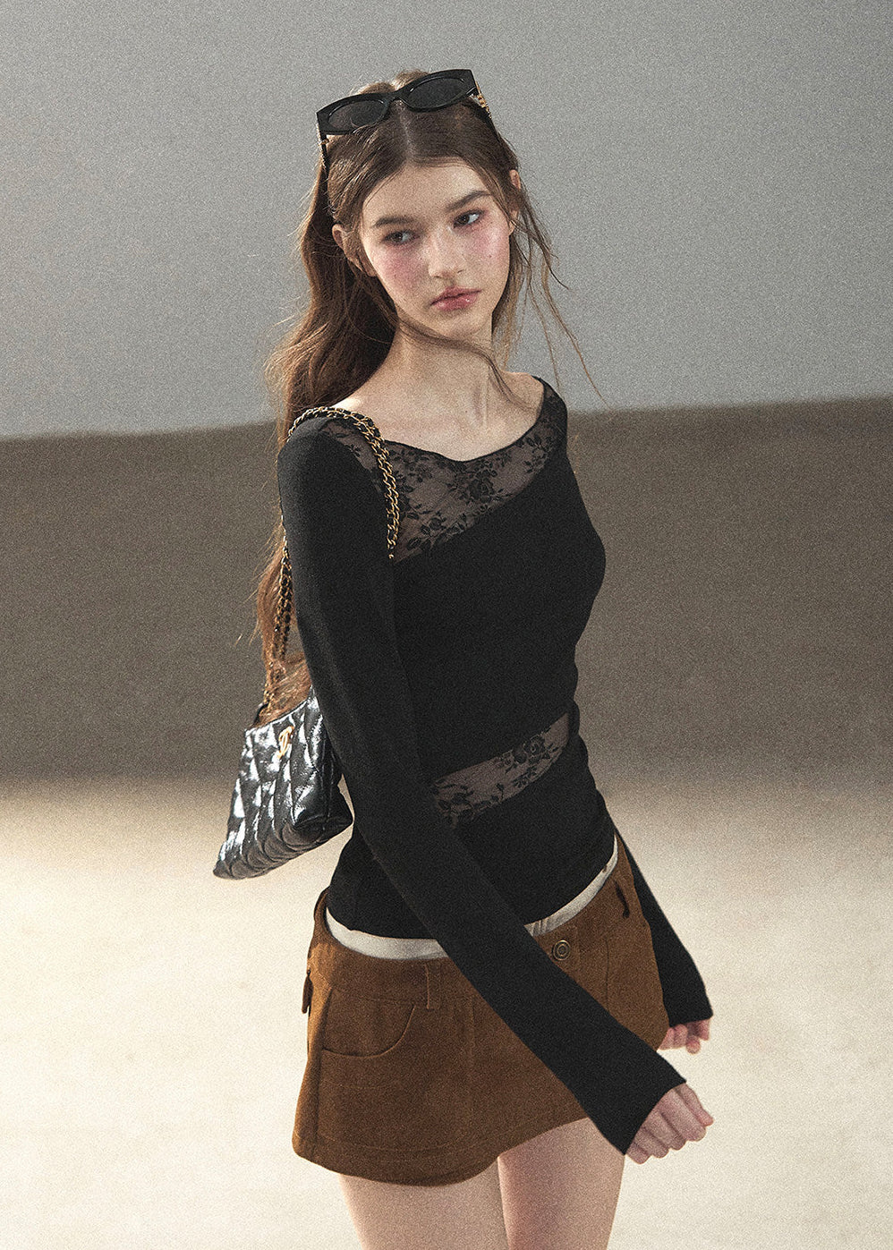 Misty Skin Sheer Lace Long Sleeve Top - iotean