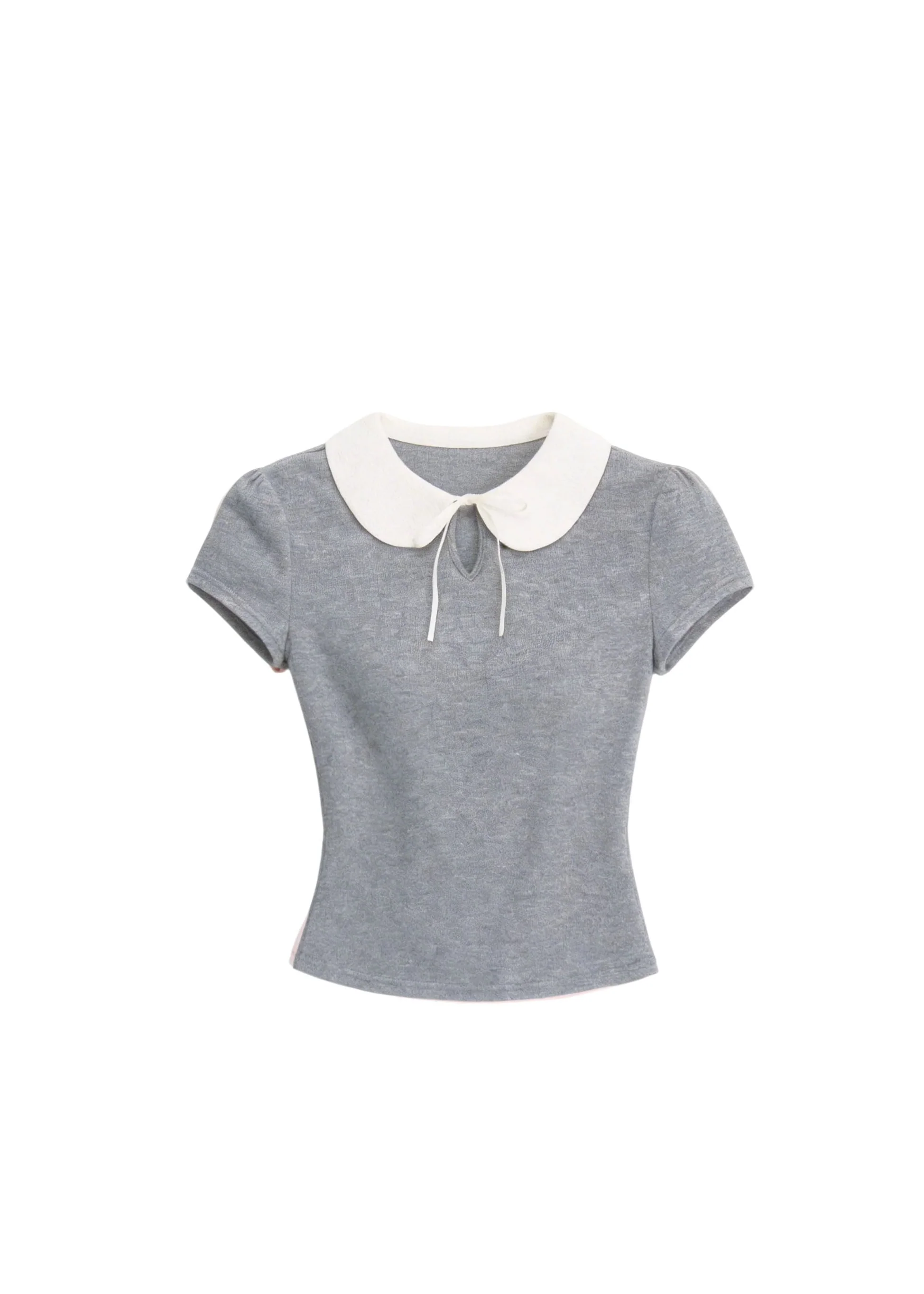 Doll Collar Slim Knit T-Shirt - iotean