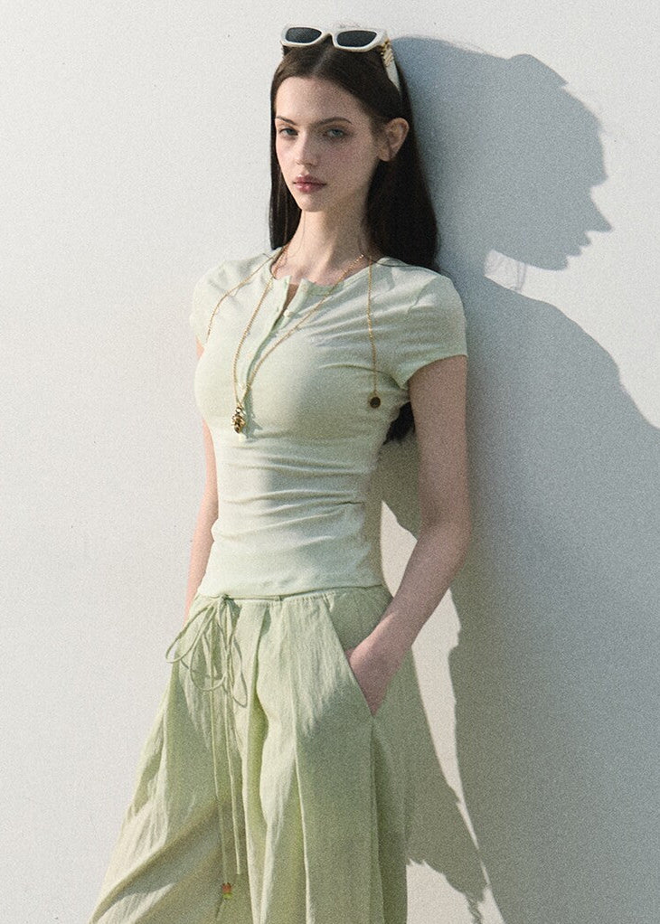 Simple Things Lyocell Button-Neck Tee - iotean