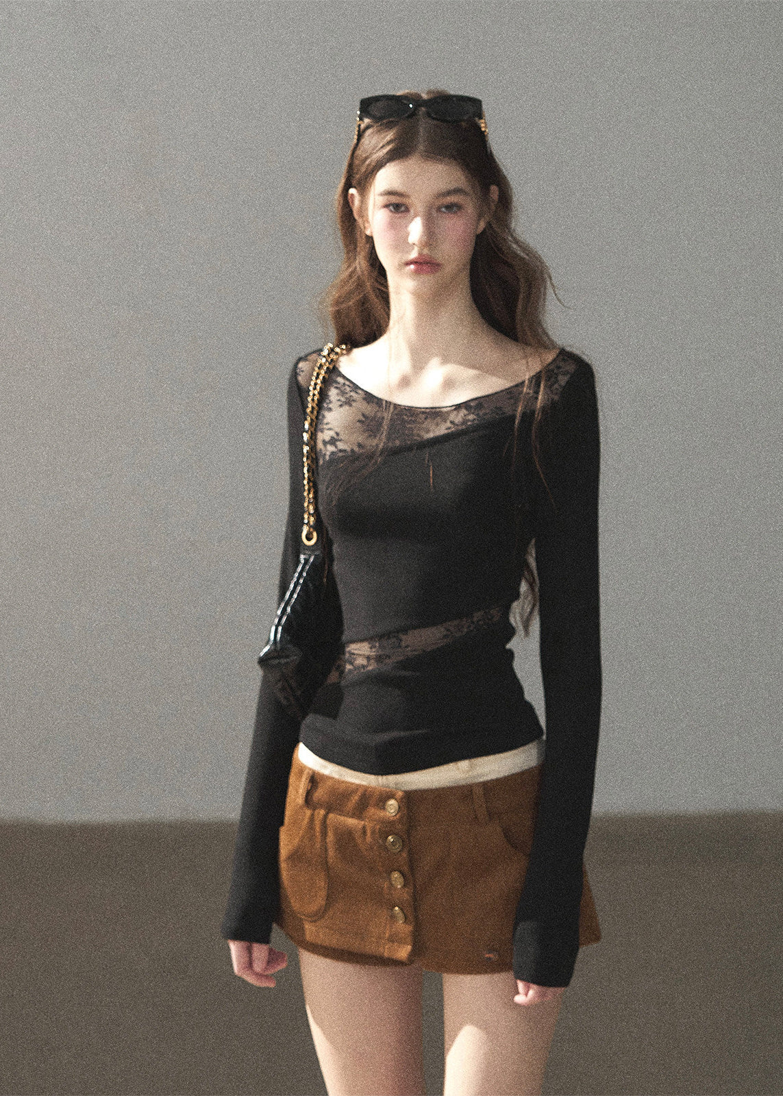 Misty Skin Sheer Lace Long Sleeve Top - iotean