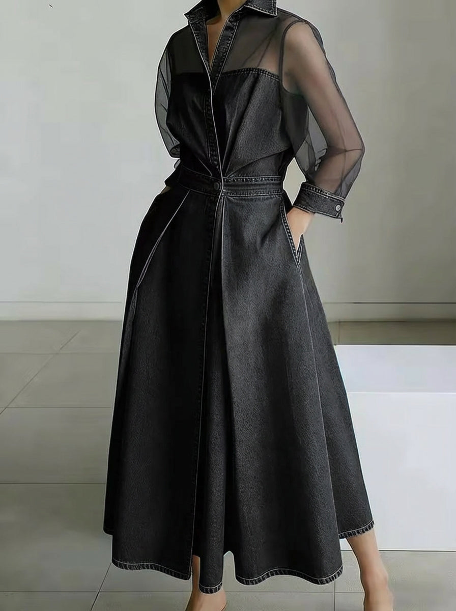 Fashionable And Casual Patchwork Organza Denim Dress - iotean