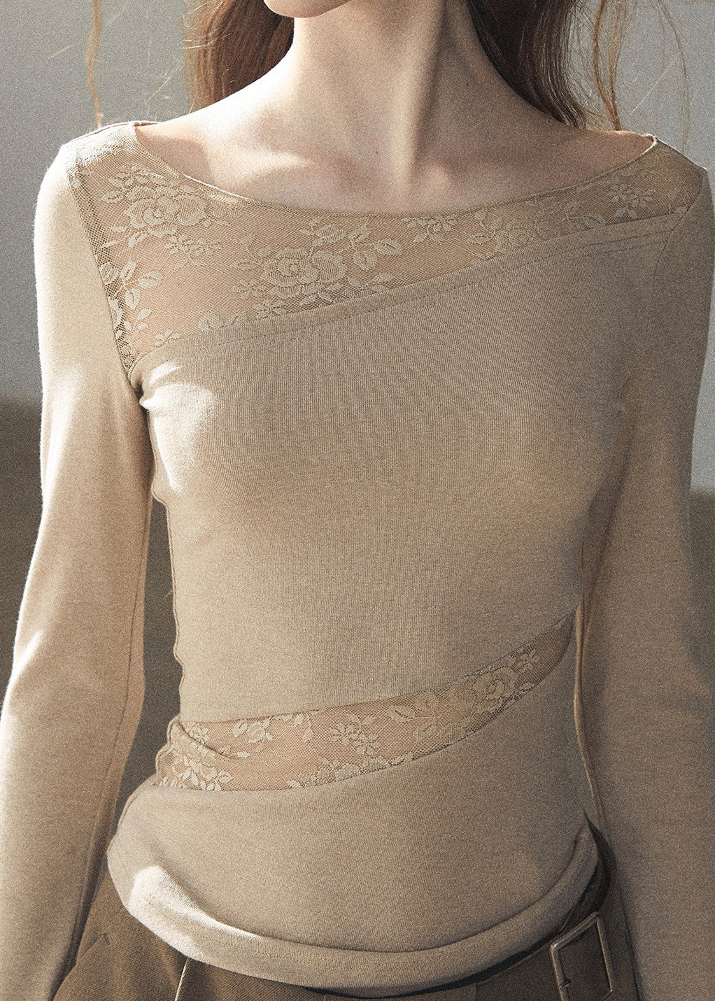 Misty Skin Sheer Lace Long Sleeve Top - iotean