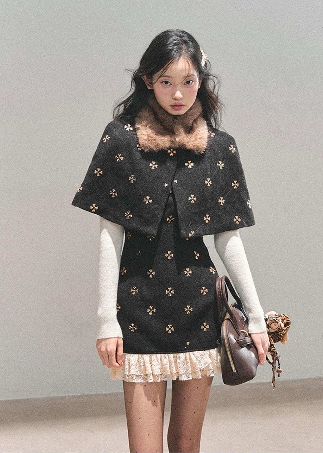 Snowy Night Waltz Lace Dress Set - iotean