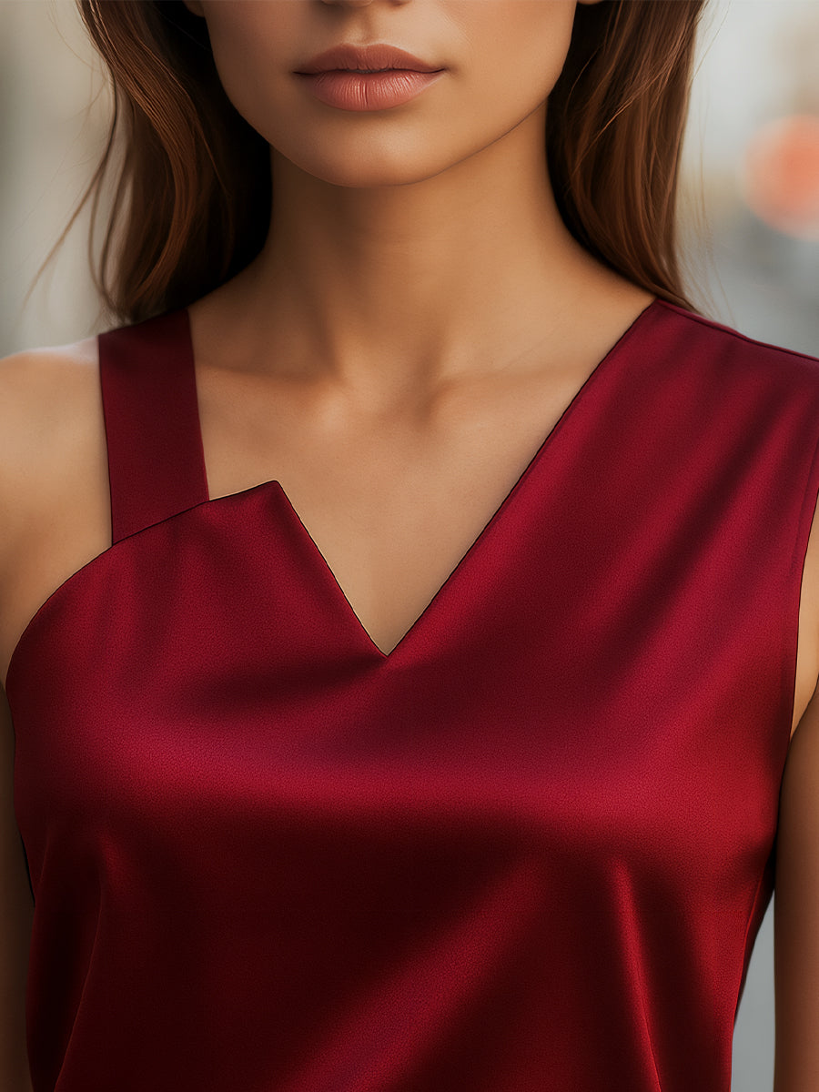Sleek Asymmetrical Neck Satin Blouse - iotean
