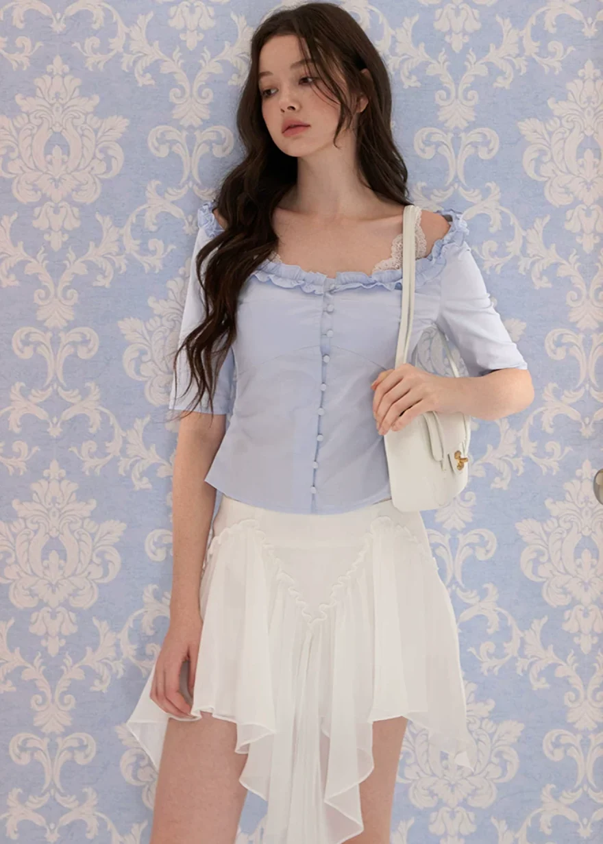 Courtly Prayer Ruffled Off-Shoulder Blouse - iotean