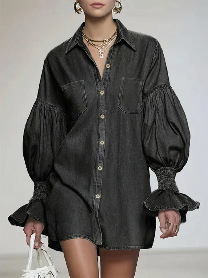 Women's Casual And Fashionable Denim Cotton Mini Dress - iotean