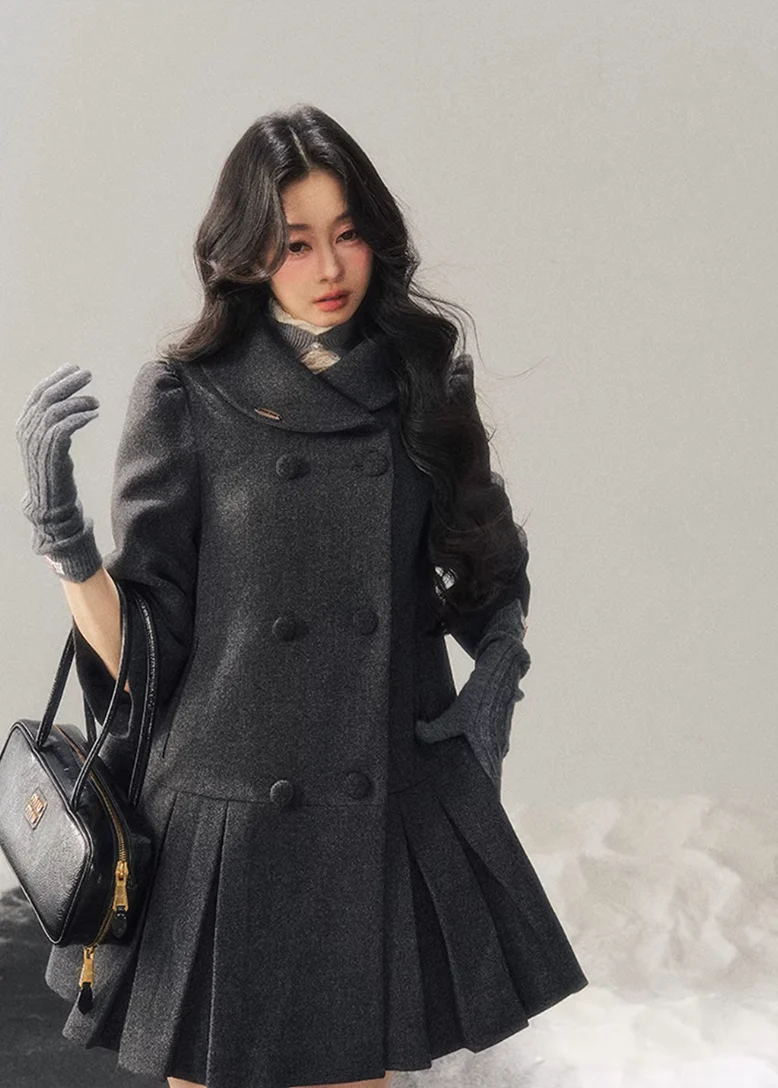 Luxembourg Gold Button Wool Coat - iotean