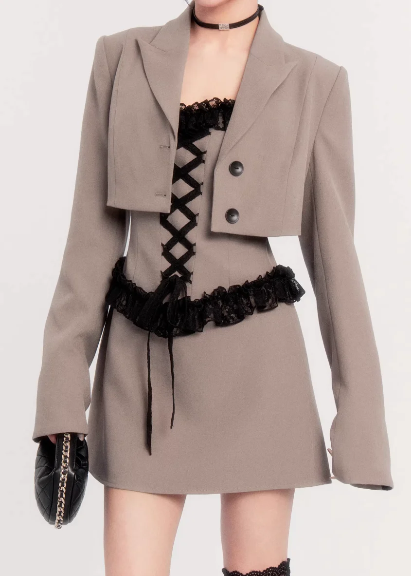 Sunset Cut Lace Blazer Set - iotean