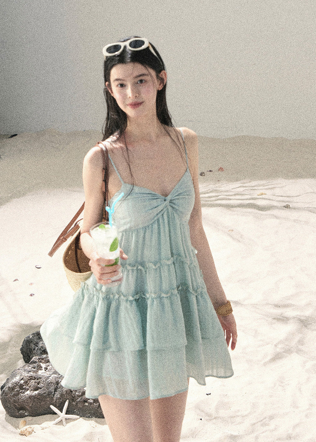 Seafoam Drift Tiered Mini Dress - iotean