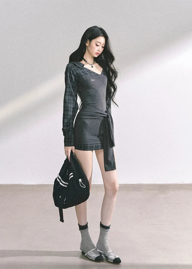 Élise Check Drapé Dress - iotean