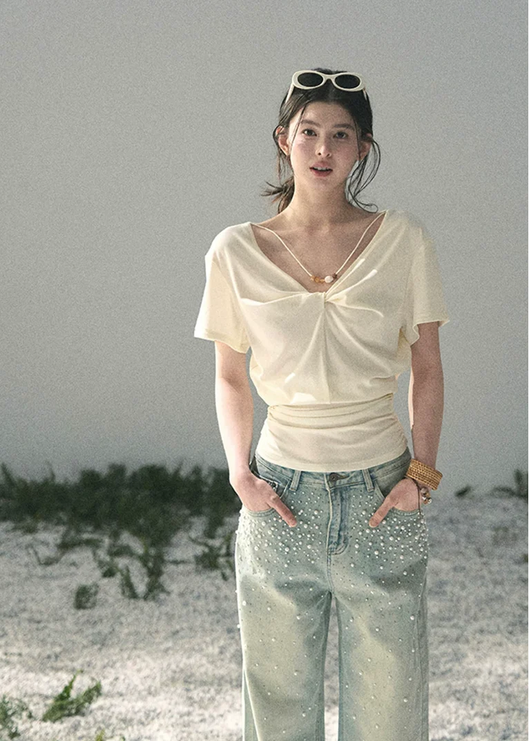 Breathing White Twist-Waist Top - iotean