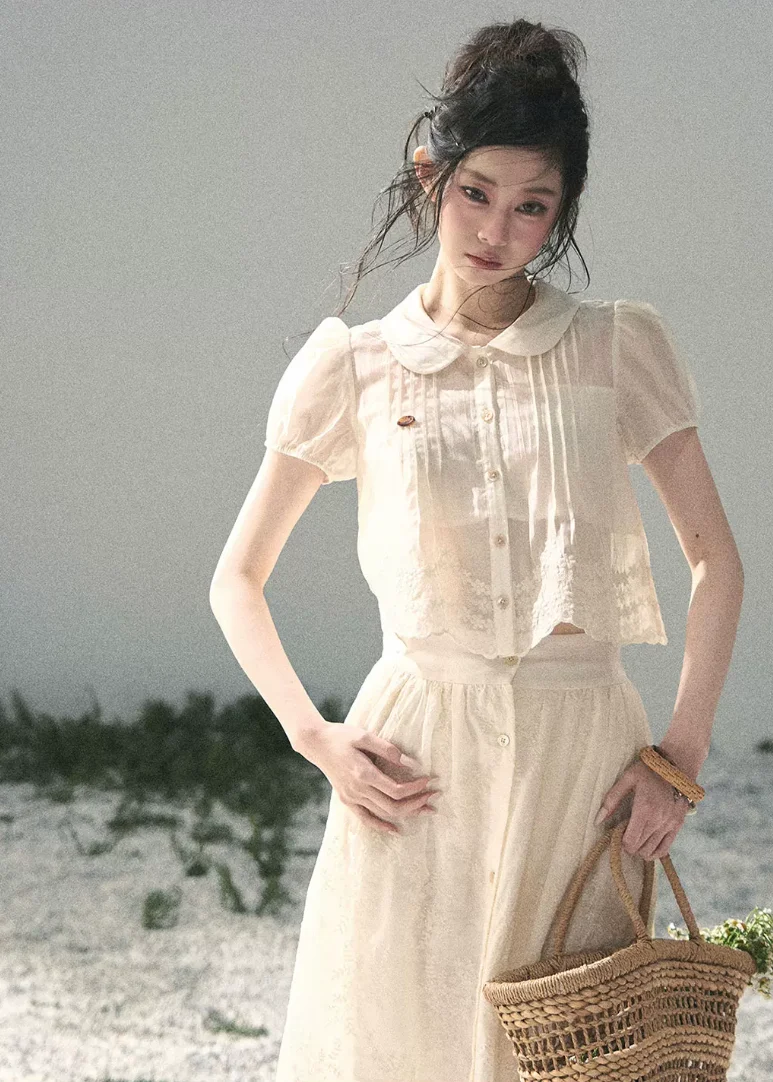Apricot Blossom Lace Two-Piece Set - iotean