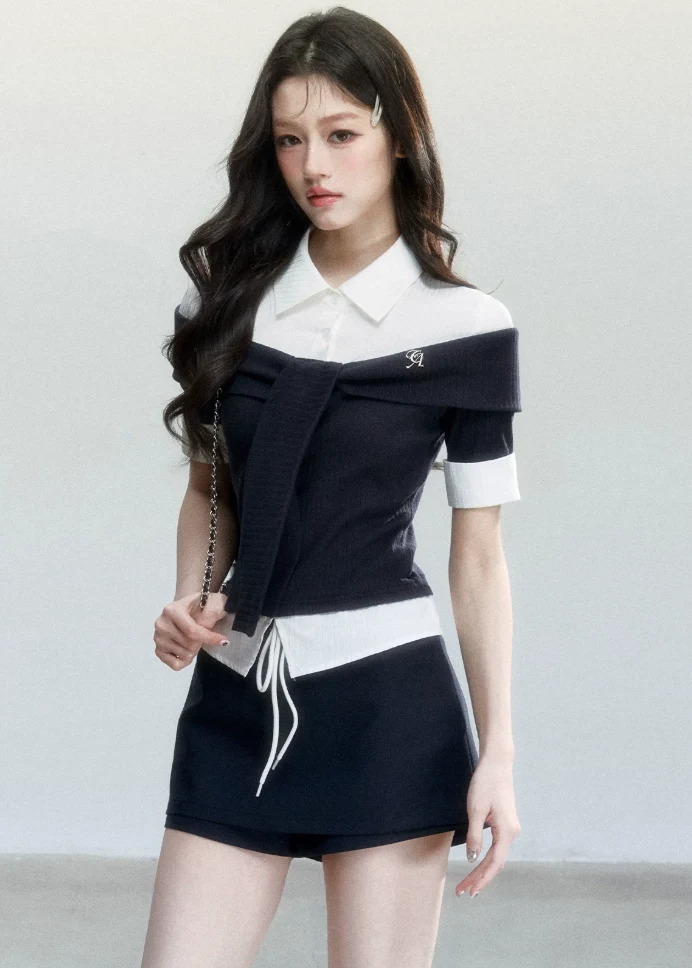 Bailan Manor Layered Waist-Tie Shirt - iotean
