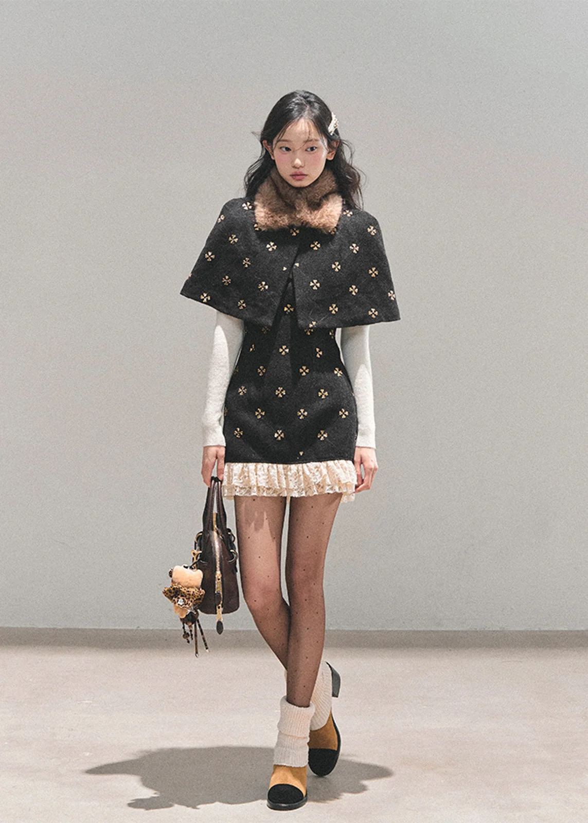 Snowy Night Waltz Lace Dress Set - iotean