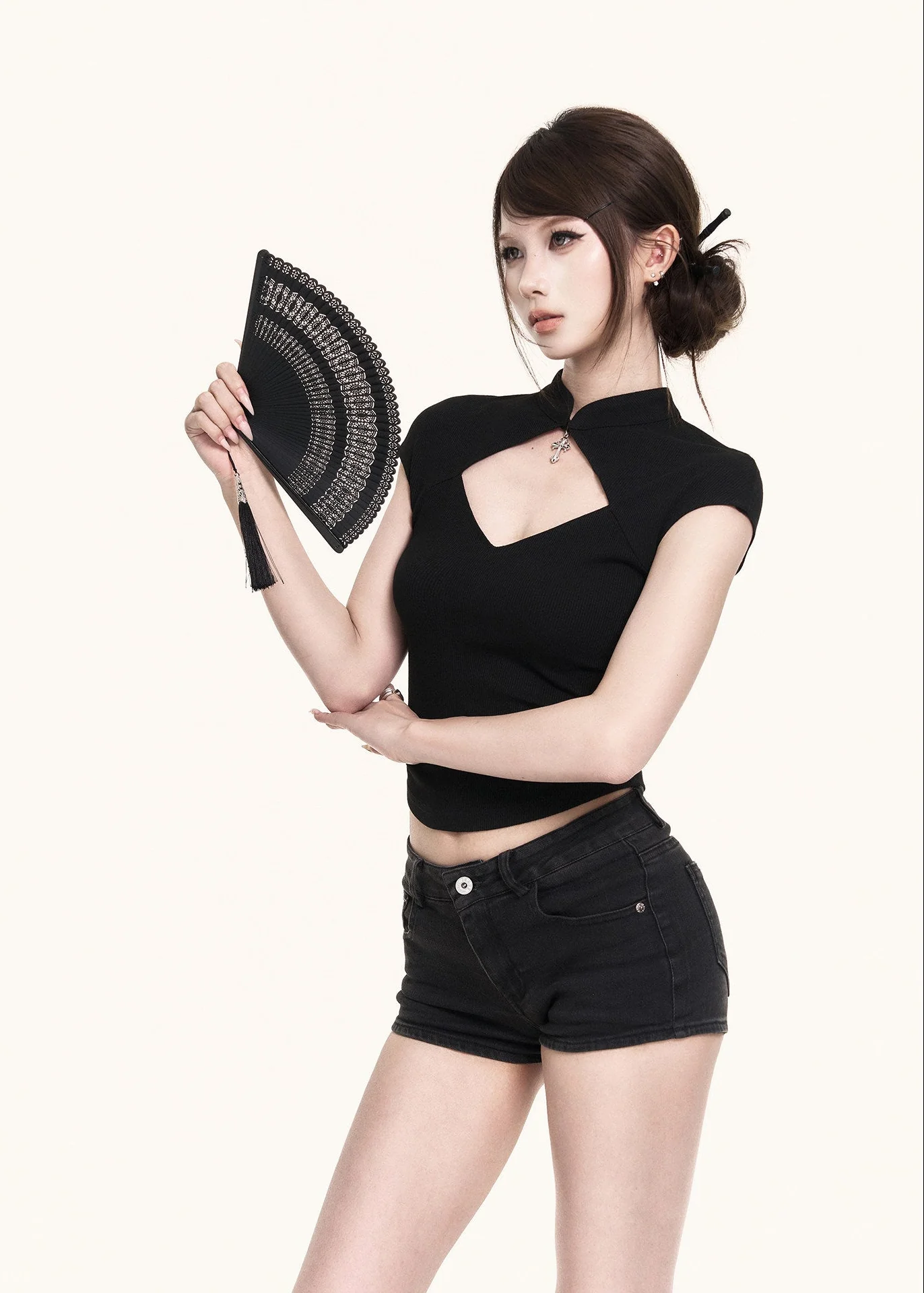 Dark Cross Cutout Crop Top - iotean