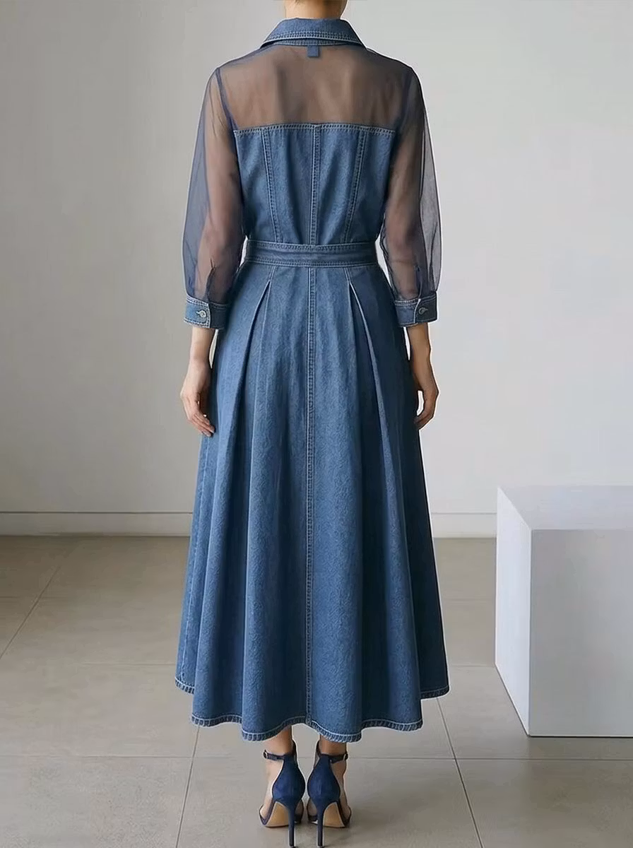 Fashionable And Casual Patchwork Organza Denim Dress - iotean