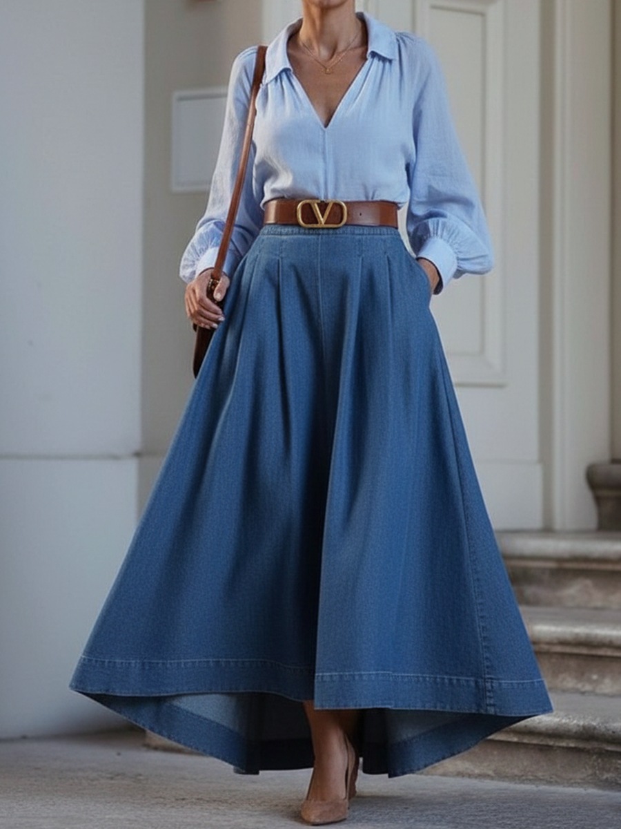 Elegant Stylish Irregular Hem Denim Skirt - iotean
