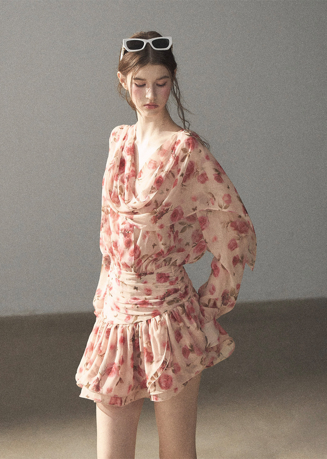 Garden of Longing Floral Chiffon Mini Dress - iotean