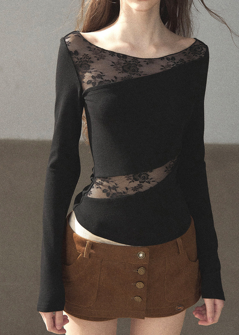 Misty Skin Sheer Lace Long Sleeve Top - iotean