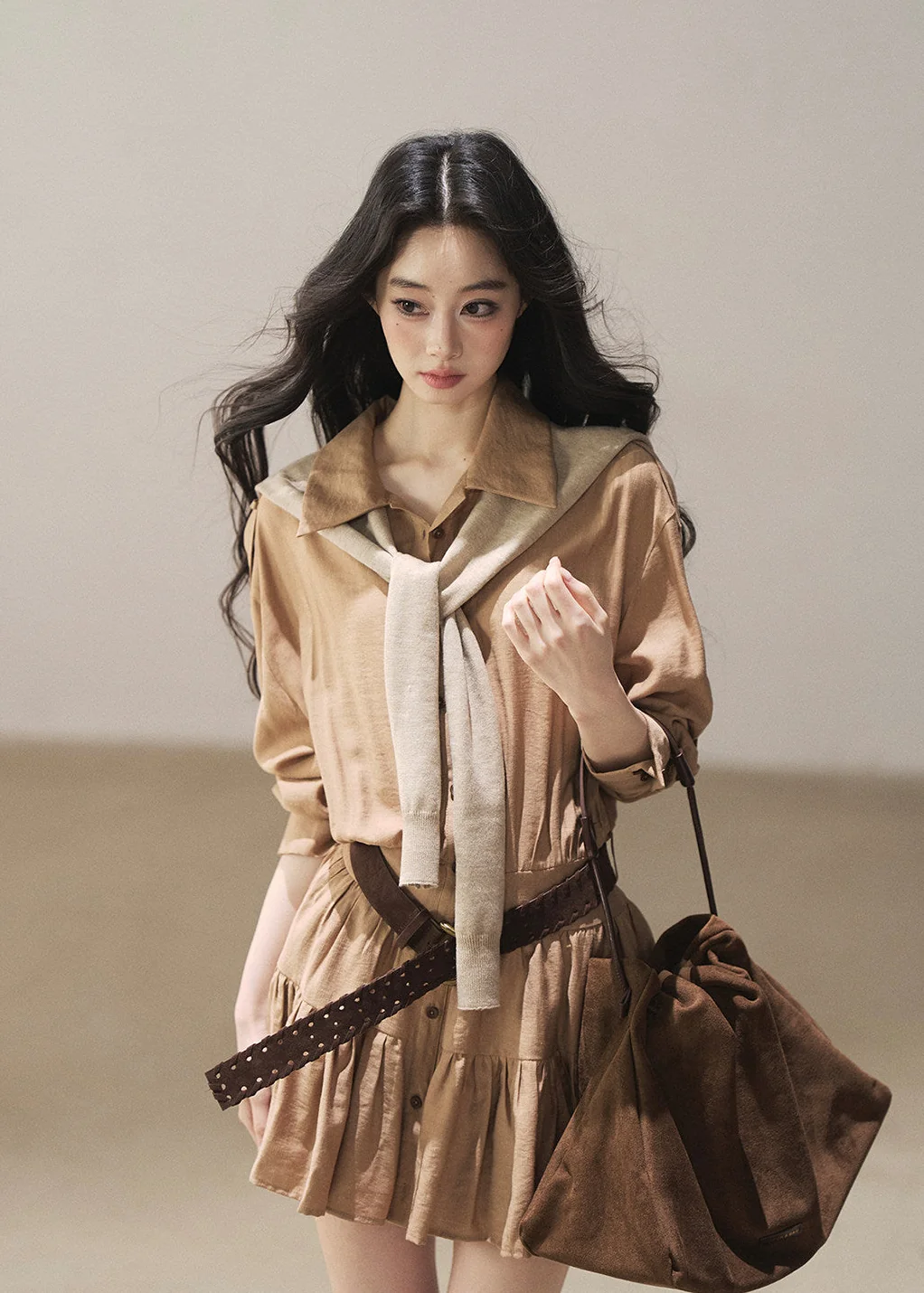 Golden Wheat Lapel Dress Set - iotean