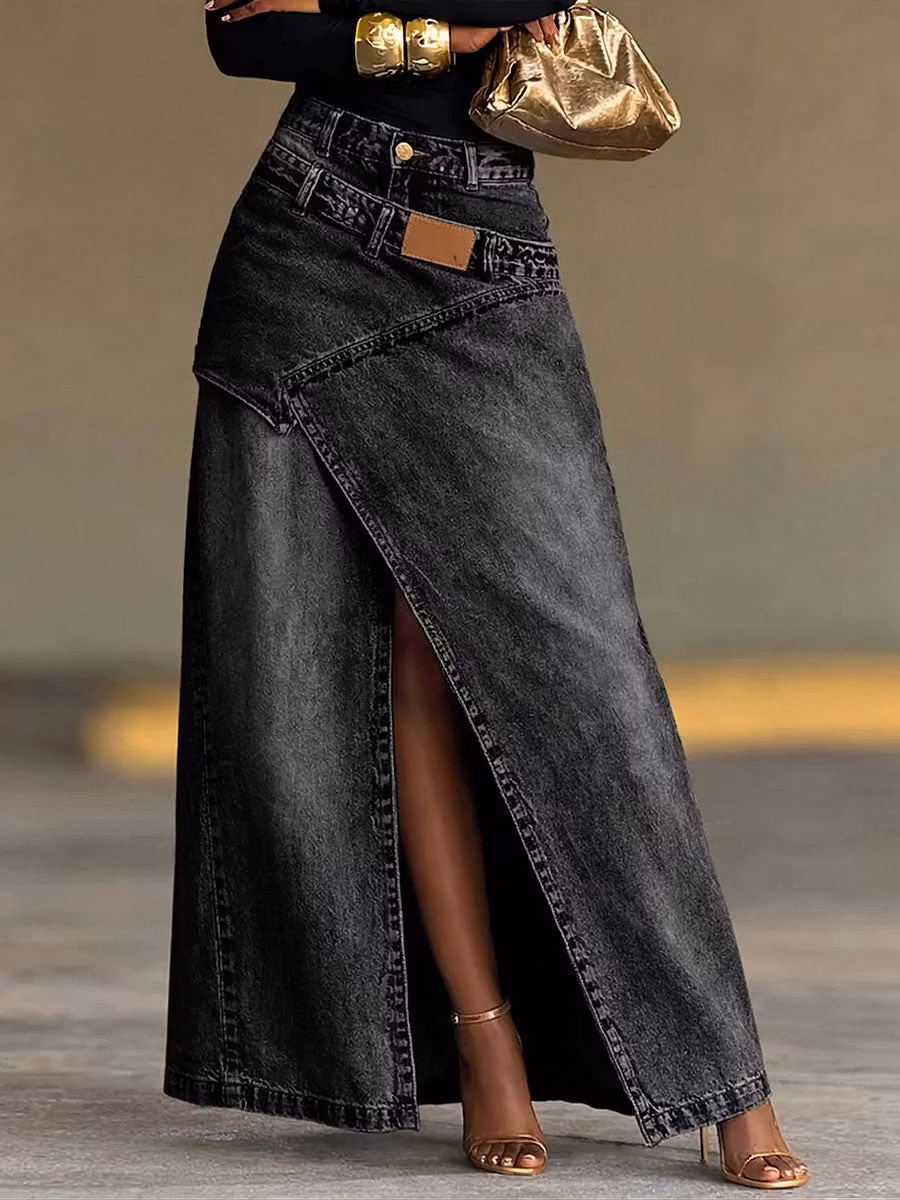 Women's High-waisted Loose-fit Casual Denim Skirt - iotean