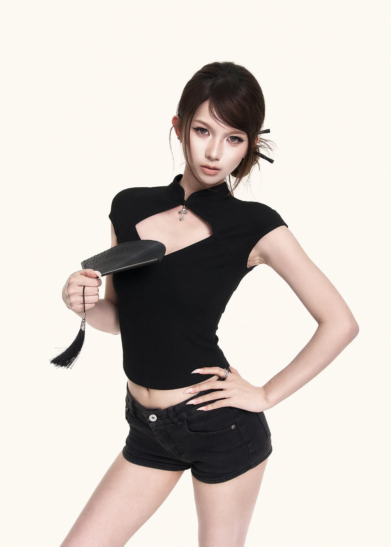 Dark Cross Cutout Crop Top - iotean