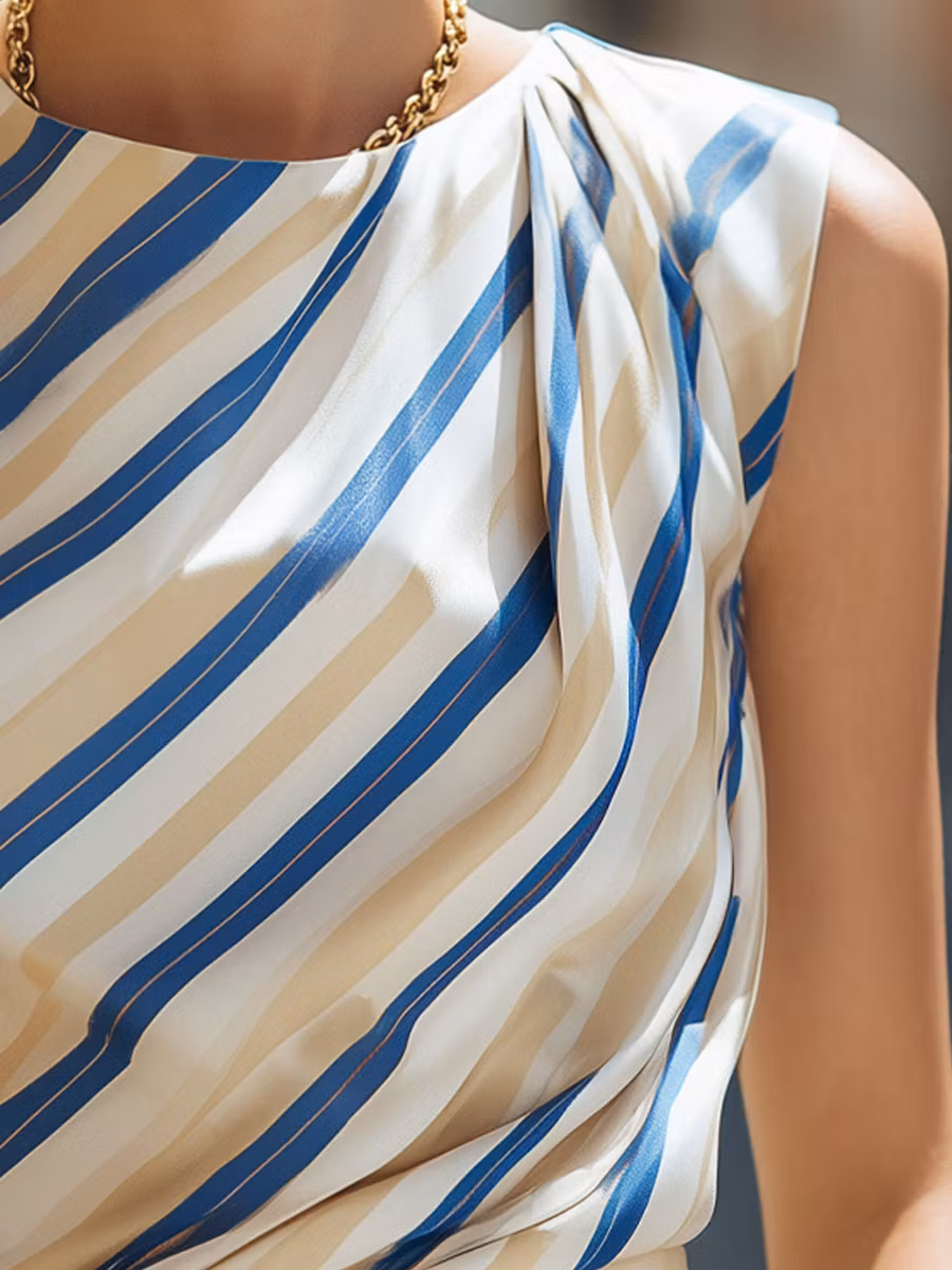 Asymmetric Draped Diagonal Striped Sleeveless Top - iotean