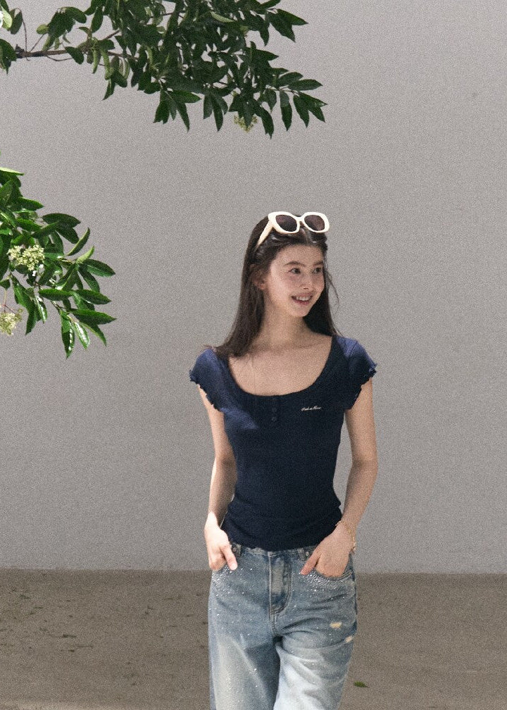 Oxygen U-Neck Wool-Blend Tee - iotean