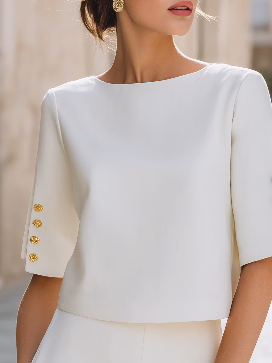 Button Detail Split Sleeve Elegant Top - iotean
