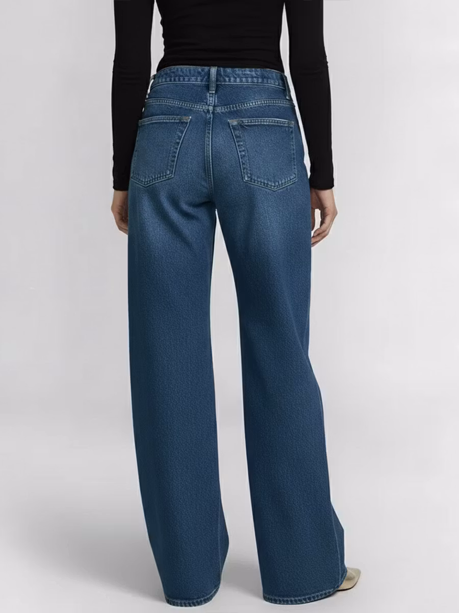 Women's High-waisted Hollow-out Design Casual Loose Wide-leg Jeans - iotean