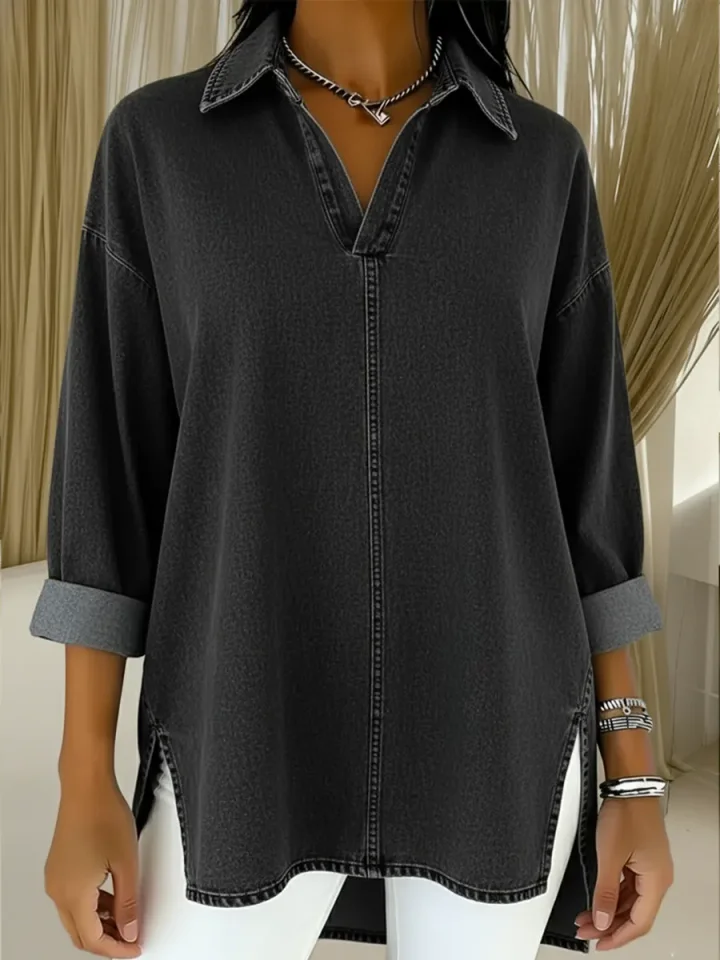 Women's Casual Washed Denim Cotton Top - iotean