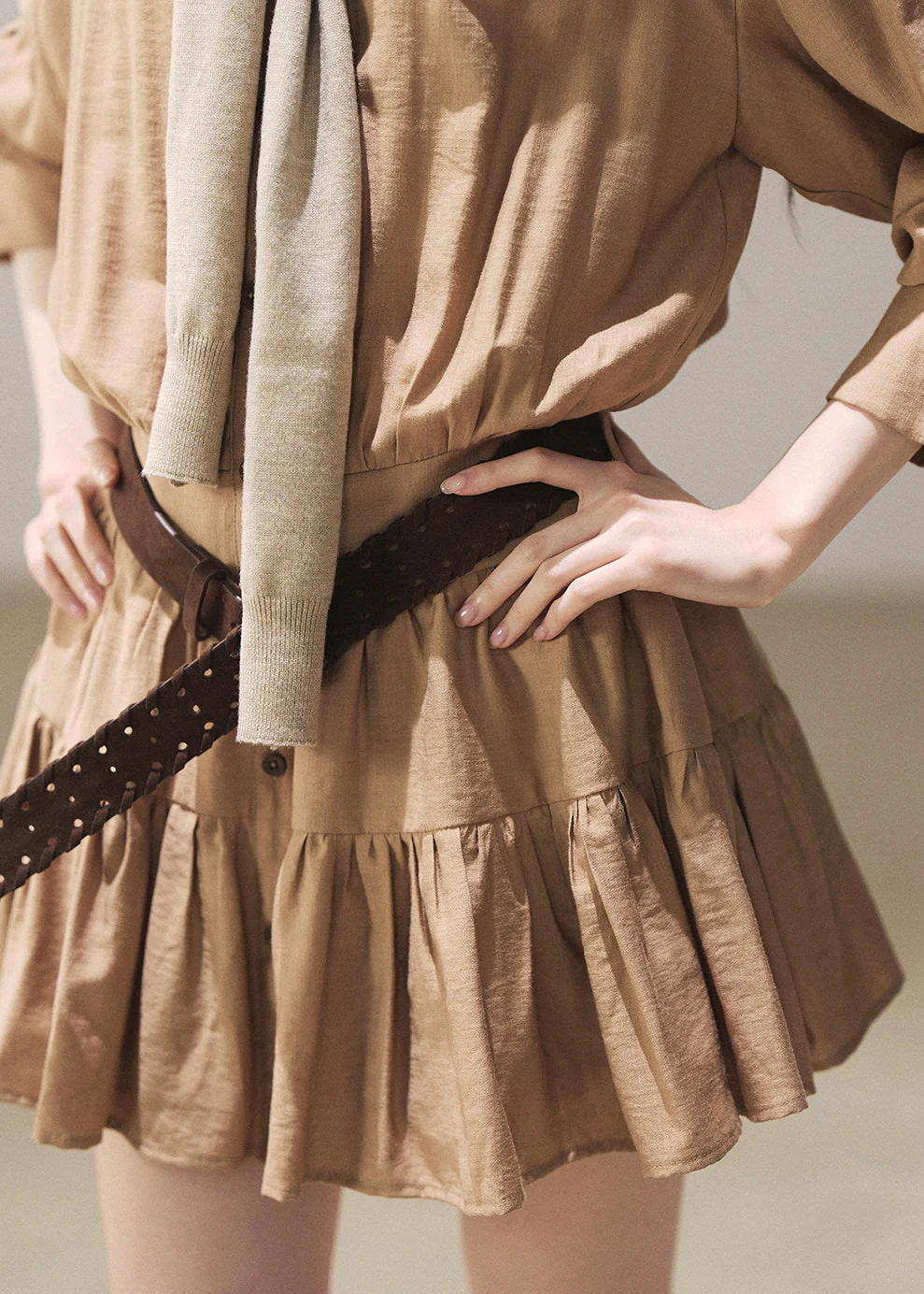 Golden Wheat Lapel Dress Set - iotean