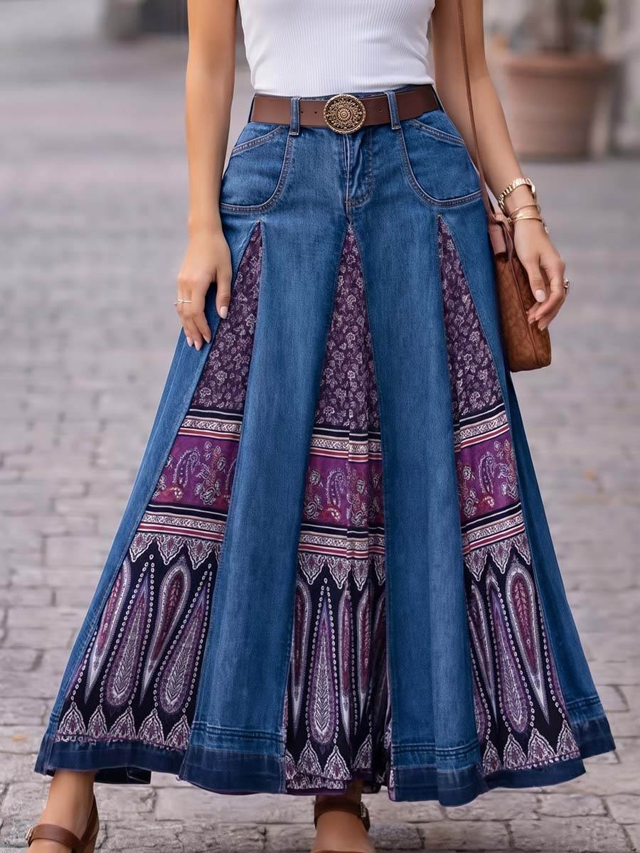 Women's High-waisted Casual Loose-fit Denim Skirt - iotean