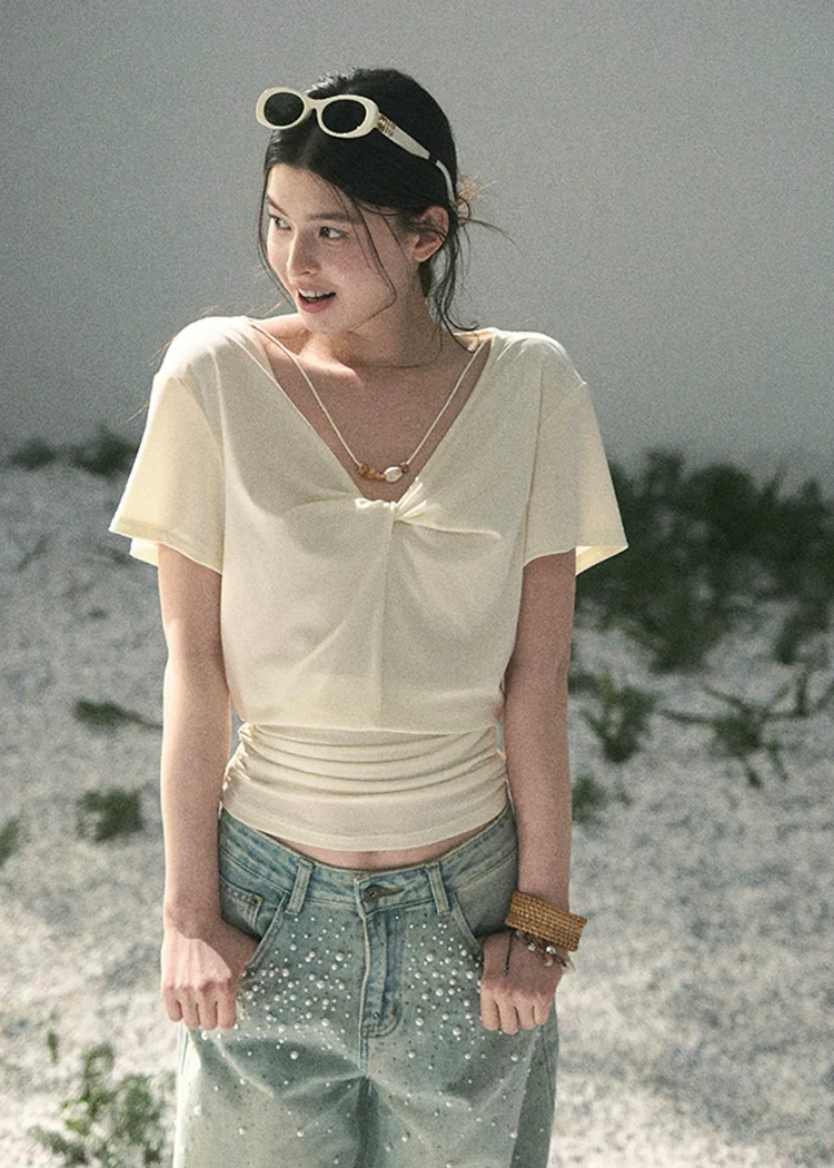 Breathing White Twist-Waist Top - iotean