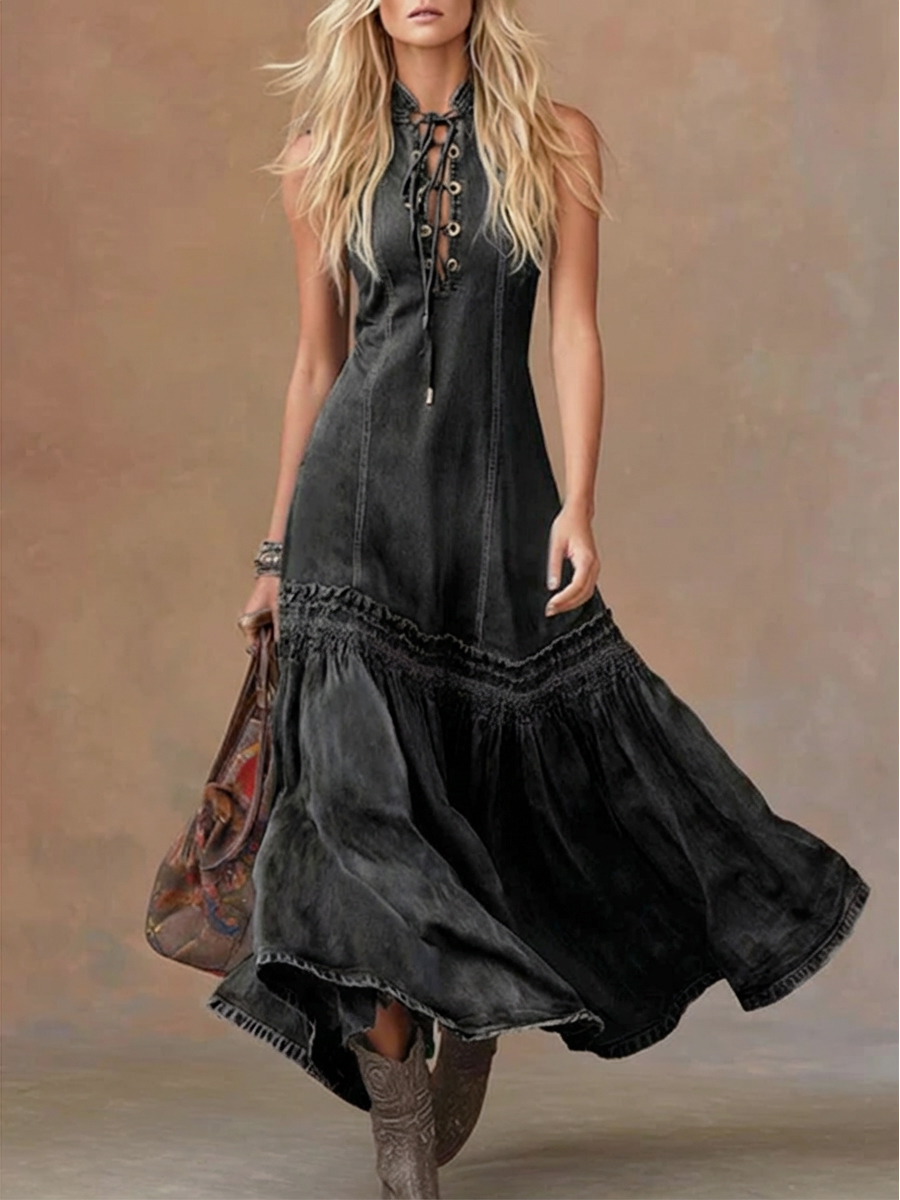 Women's Casual Sleeveless Denim Fishtail Dress - iotean