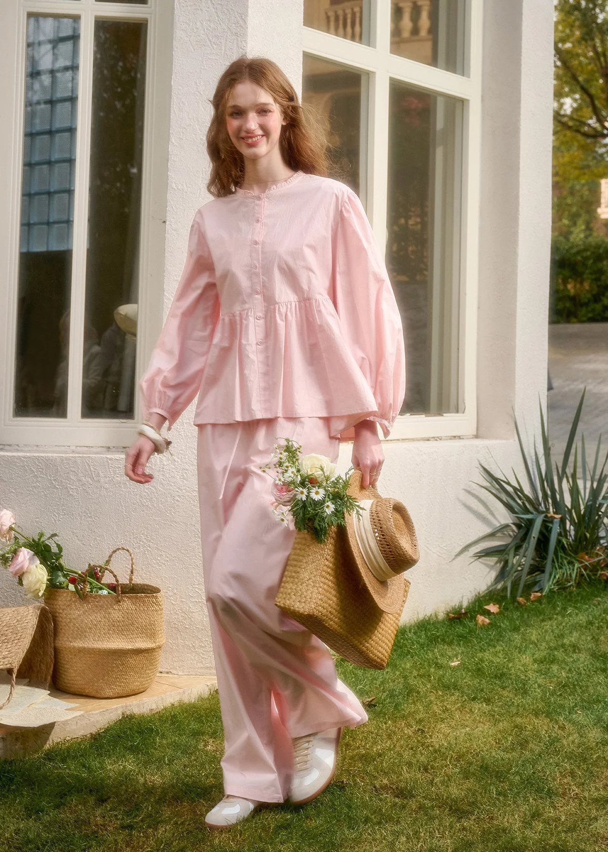 Baby Pink Ruffle Cami & Lounge Pants Set - iotean