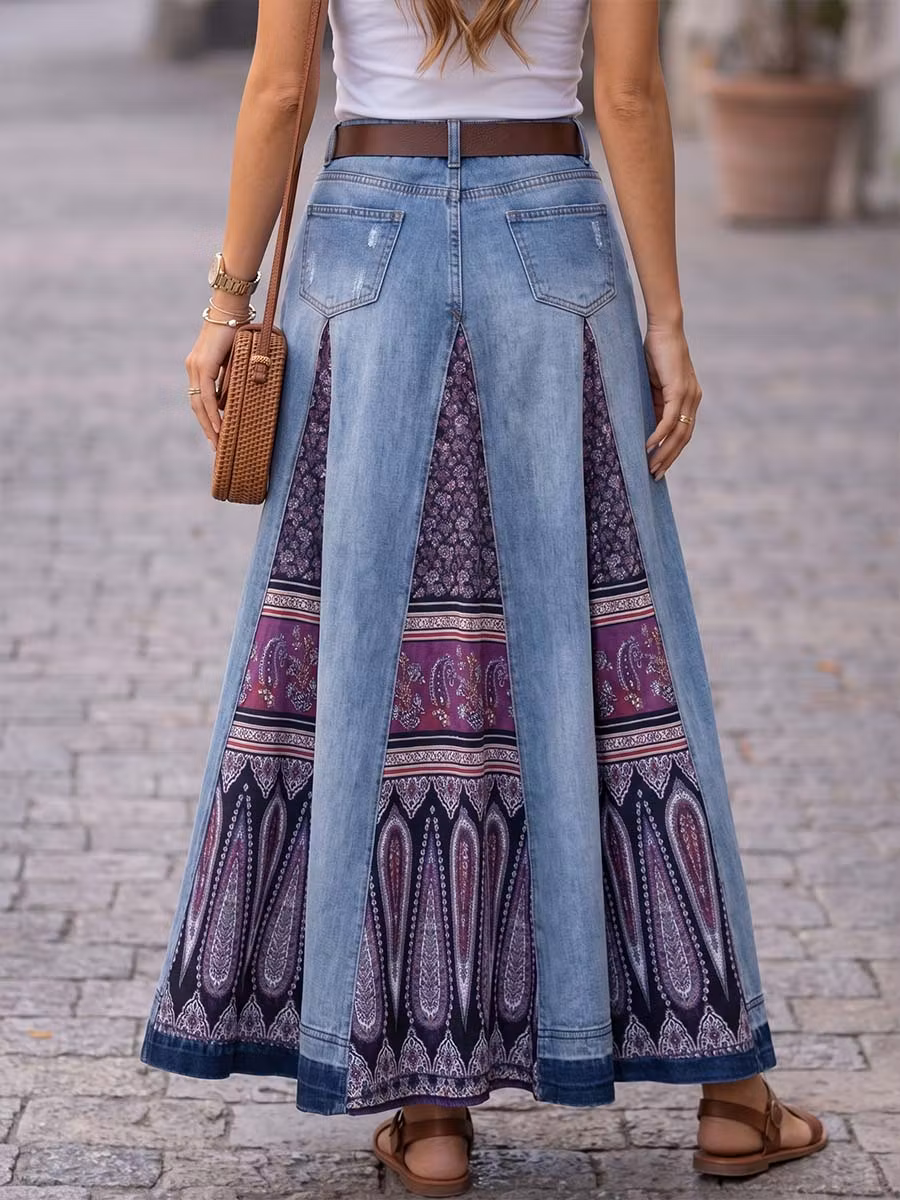 Women's High-waisted Casual Loose-fit Denim Skirt - iotean