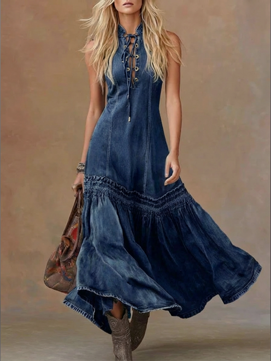 Women's Casual Sleeveless Denim Fishtail Dress - iotean