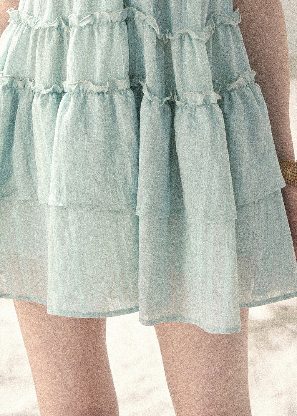 Seafoam Drift Tiered Mini Dress - iotean