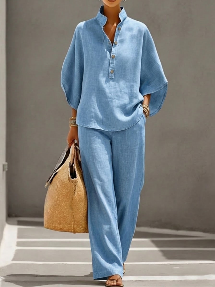 Casual Tencel Denim Top And Pants Two-piece Set - iotean