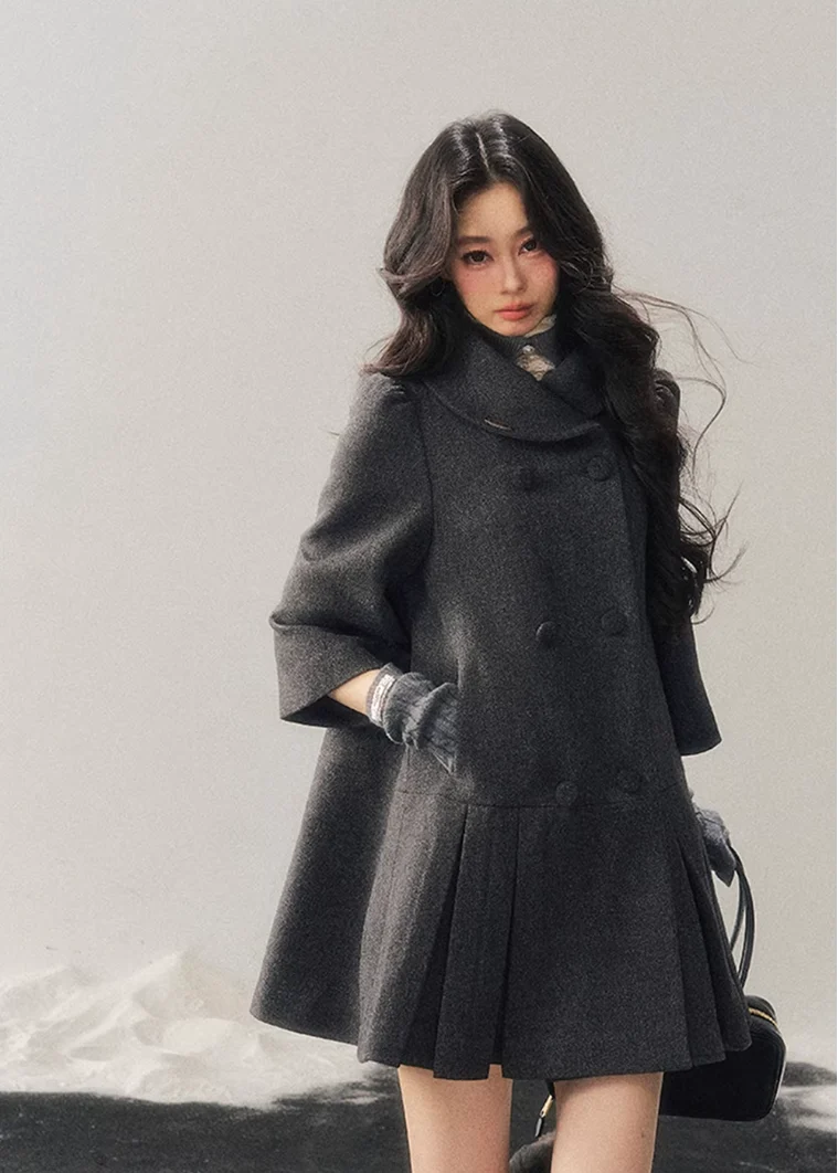 Luxembourg Gold Button Wool Coat - iotean