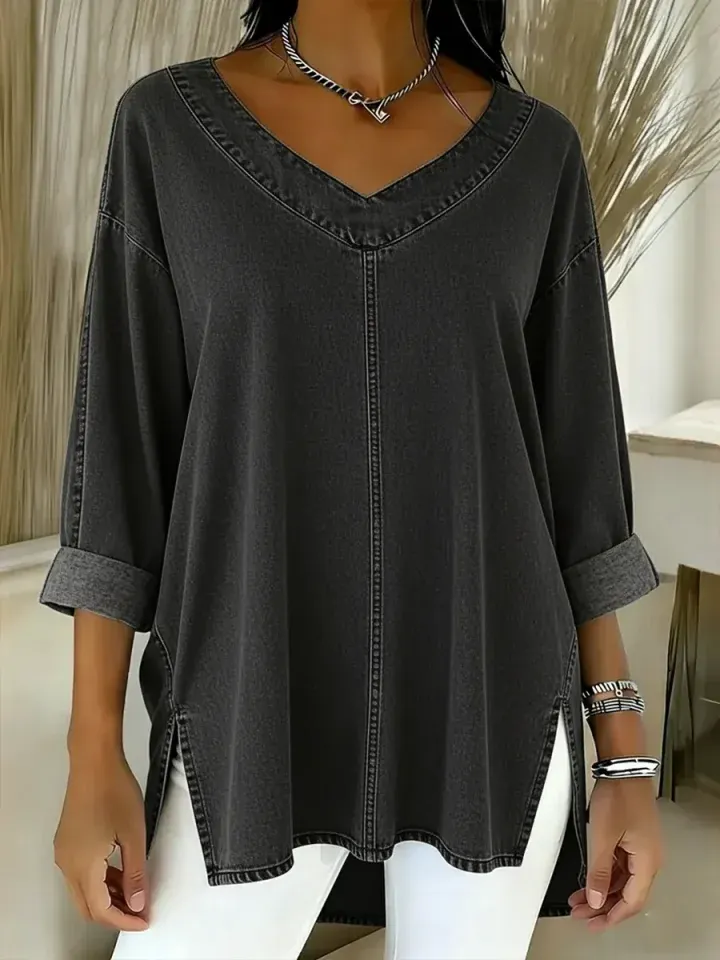 Women's Casual Washed Denim Cotton Top - iotean