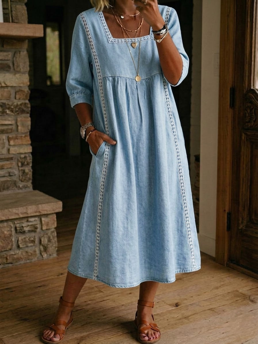 Casual Patchwork Denim Dress - iotean