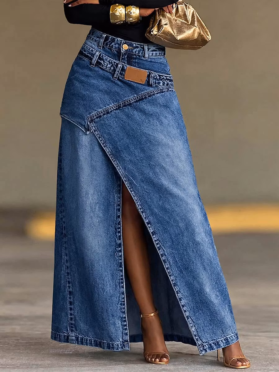 Women's High-waisted Loose-fit Casual Denim Skirt - iotean