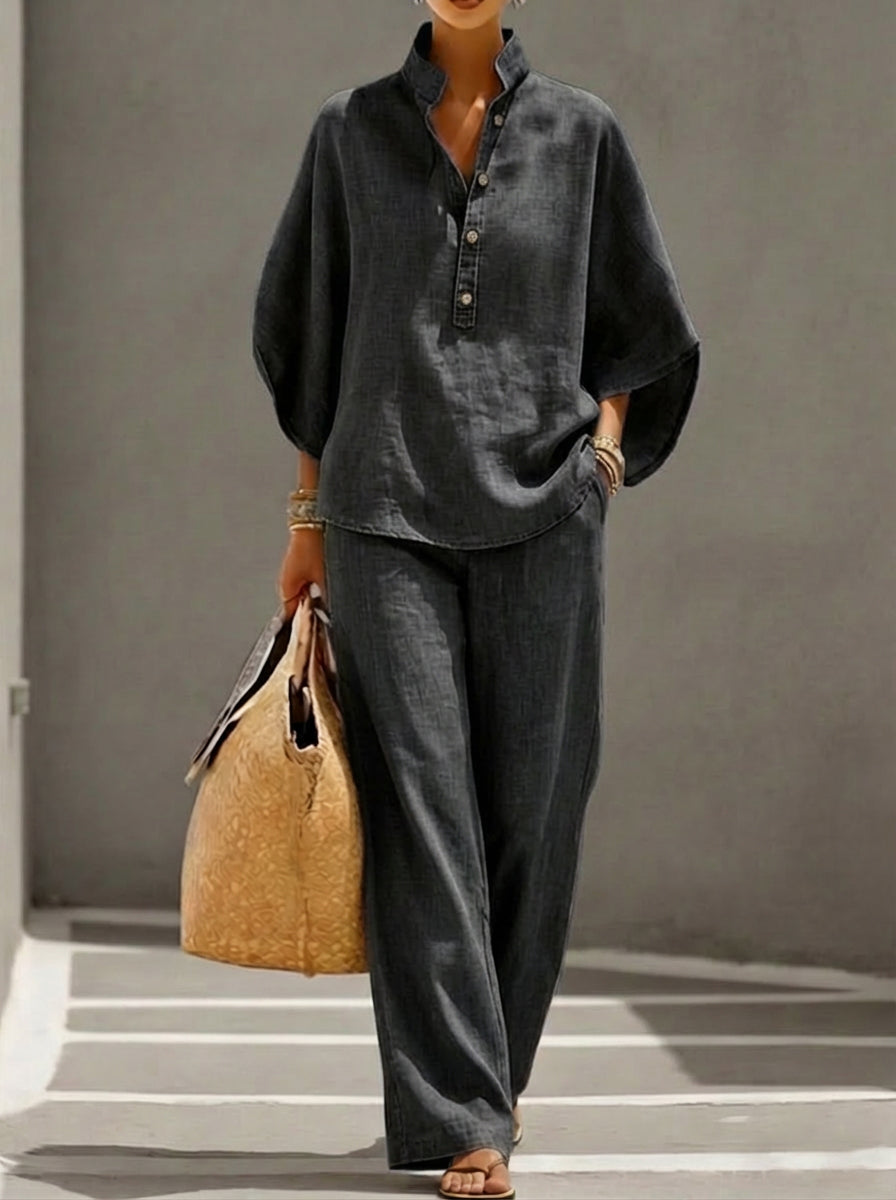 Casual Tencel Denim Top And Pants Two-piece Set - iotean