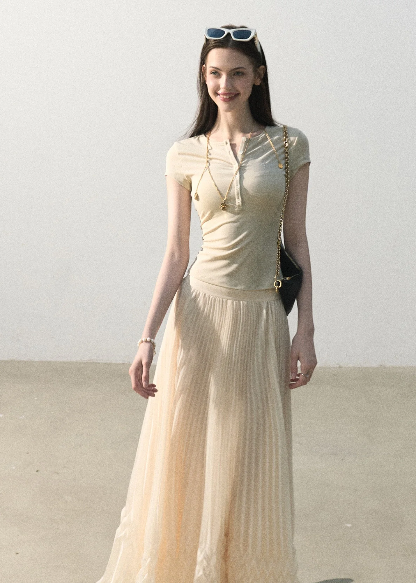 Simple Things Lyocell Button-Neck Tee - iotean
